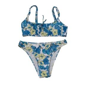 Floral Bikini Set - Blue and Yellow
